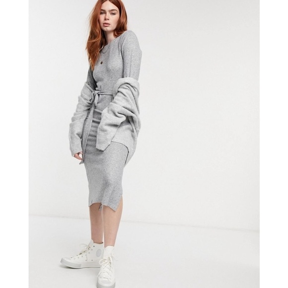 Topshop Heathered Gray Sweater Midi Dress - Picture 1 of 8